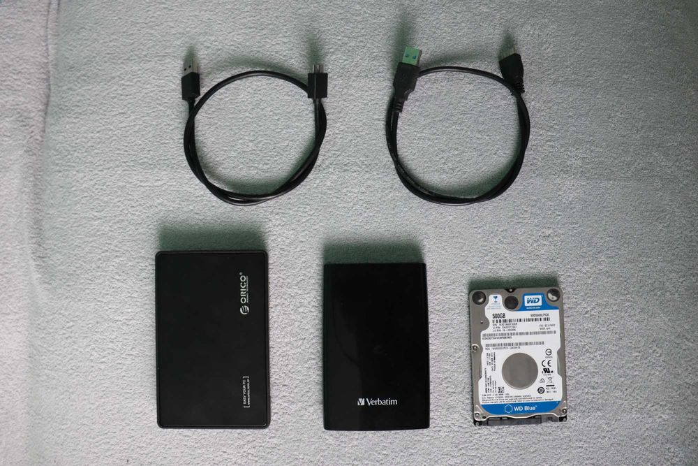 2x dysk zewnętrzny 500 GB (WD + Verbatim) + kieszeń na dysk Orico