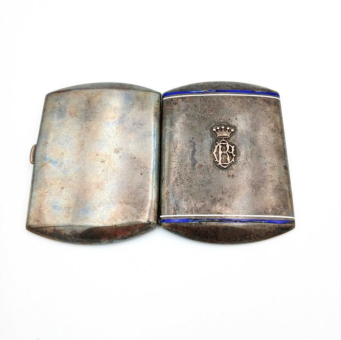 Papierośnica srebrna zabytkowa z herbem srebro p925 i złoto 18k unikat