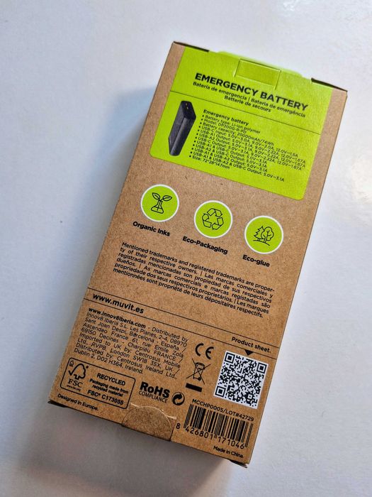 Powerbank / Bateria e emergência MUVIT, 20000 mAh - NOVO C/ GARANTIA!