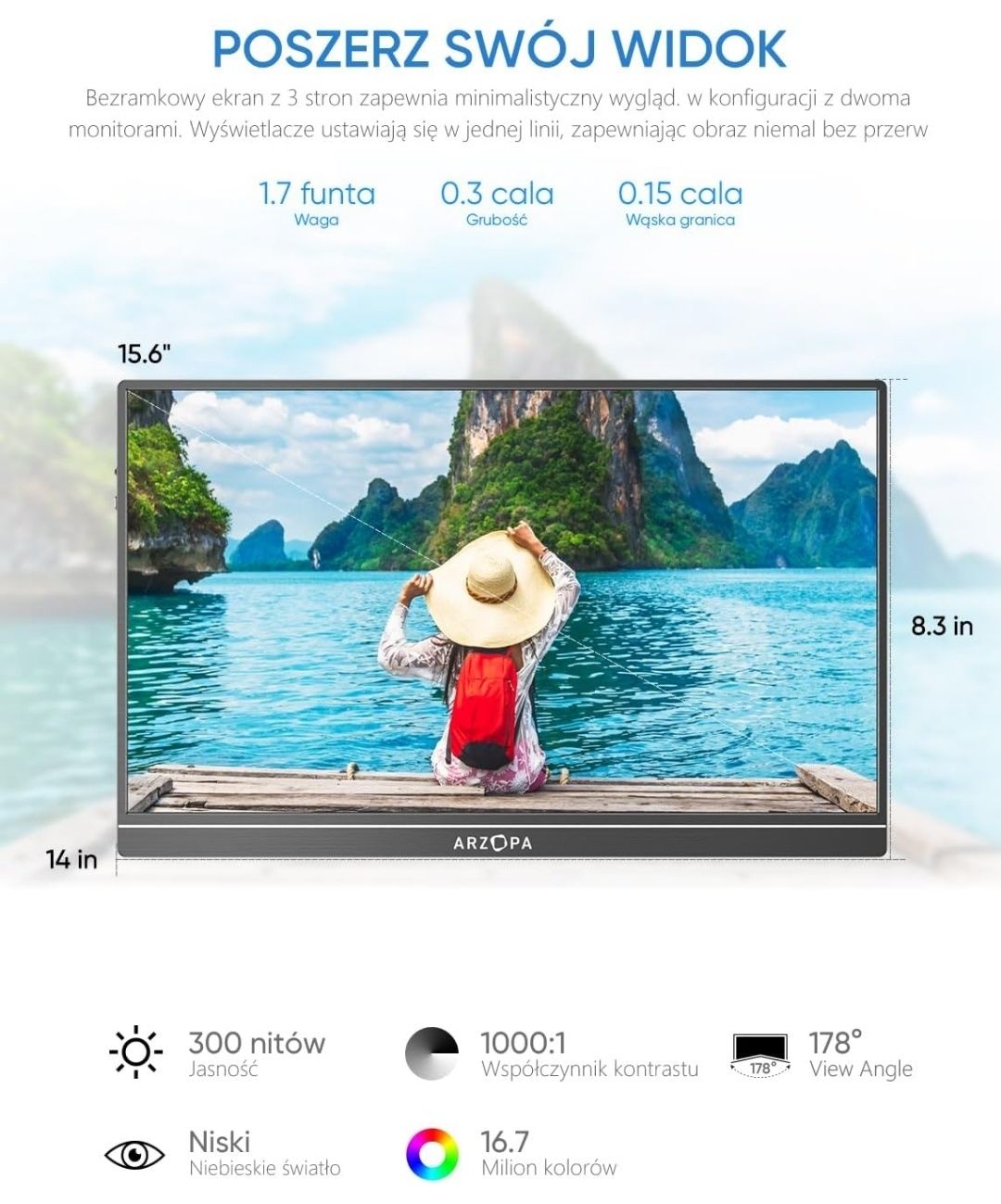 Monitor LCD Arzopa S1 Table 15,6 " 1920 x 1080 px IPS / PLS