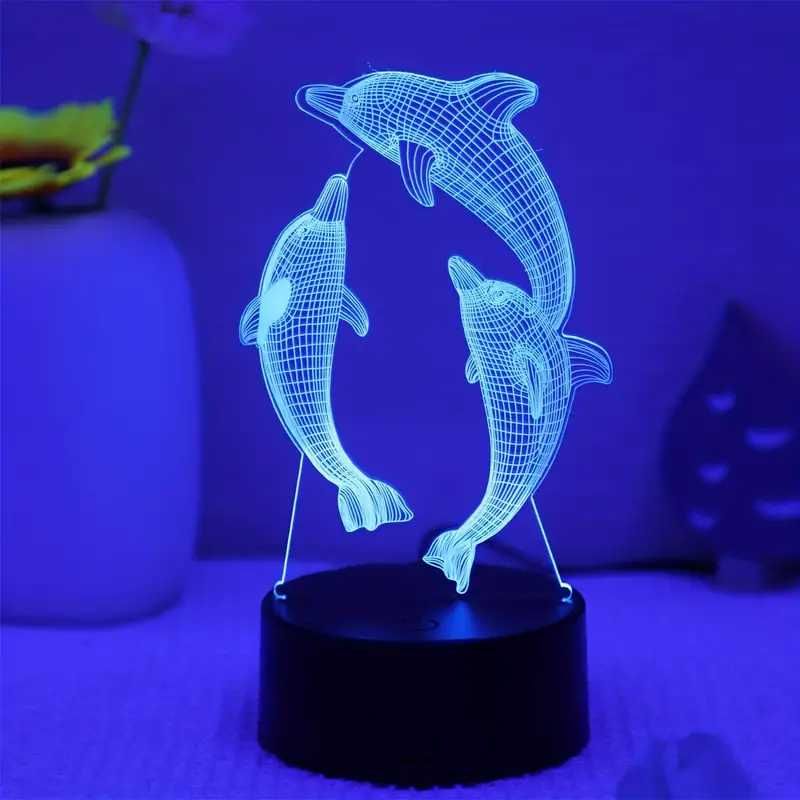 Lampka Nocna 3D | Lampka Nocna, Kolorowa | Delfin | Dekoracja Sypialni