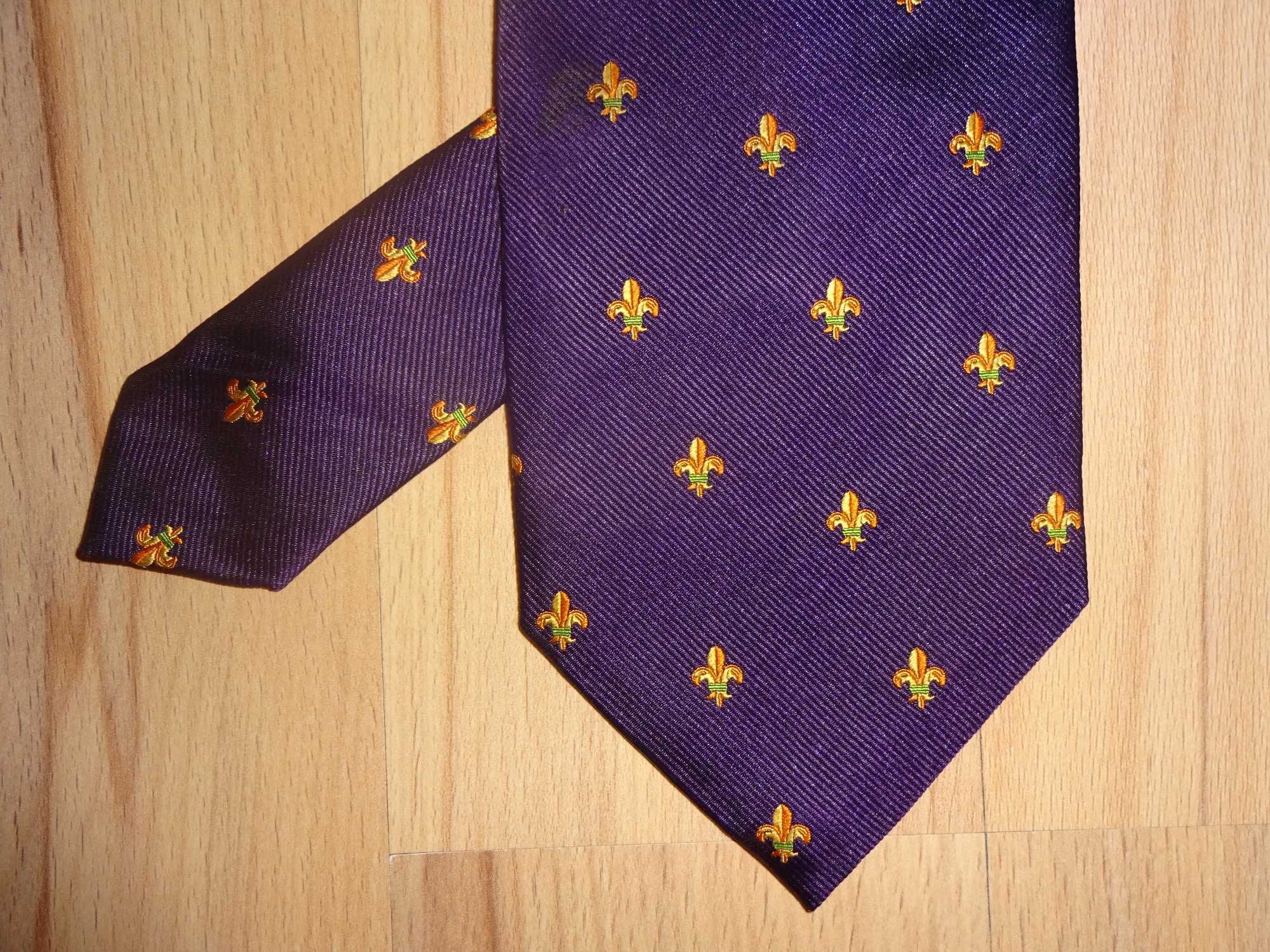lux JAEGER oryginalny fioletowy luksusowy jedwabny krawat SILK
