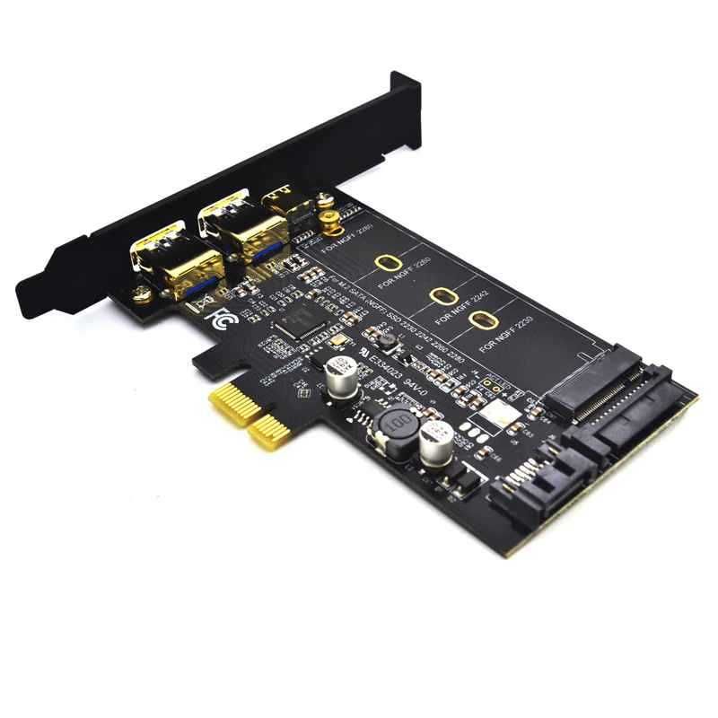 Placa Expansora PCI-e c/ 2x USB 3.0 + 1x Tipo C + M.2 SSD SATA p/ NGFF