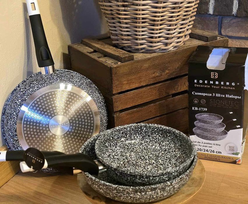 Wyprzedaż! Zestaw 3 patelni. Super jakość. 20 cm/24 cm/26 cm. Nowy