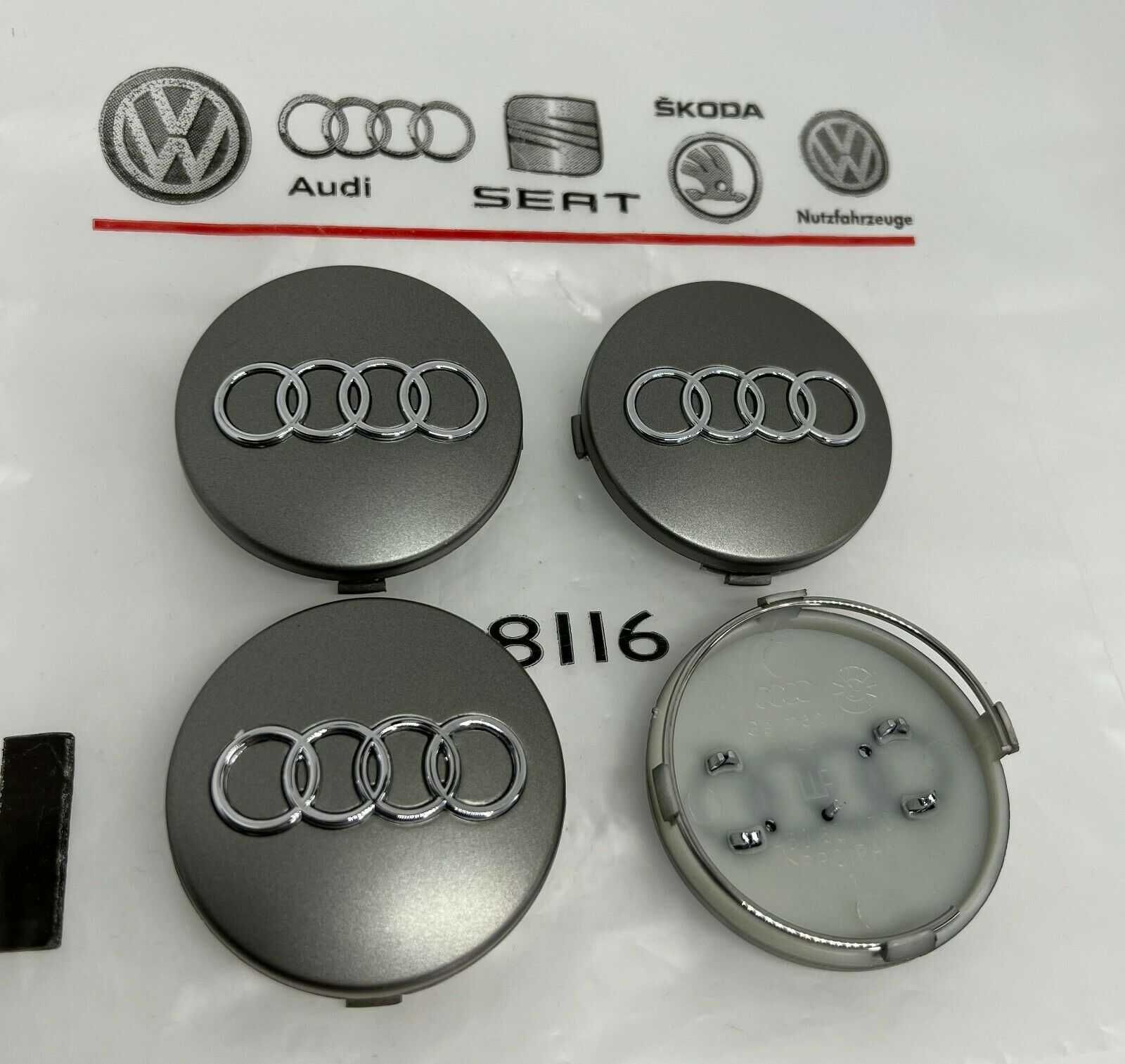 kit 4 Centros capa De Roda jante Audi 60mm novo Cinza e Preto