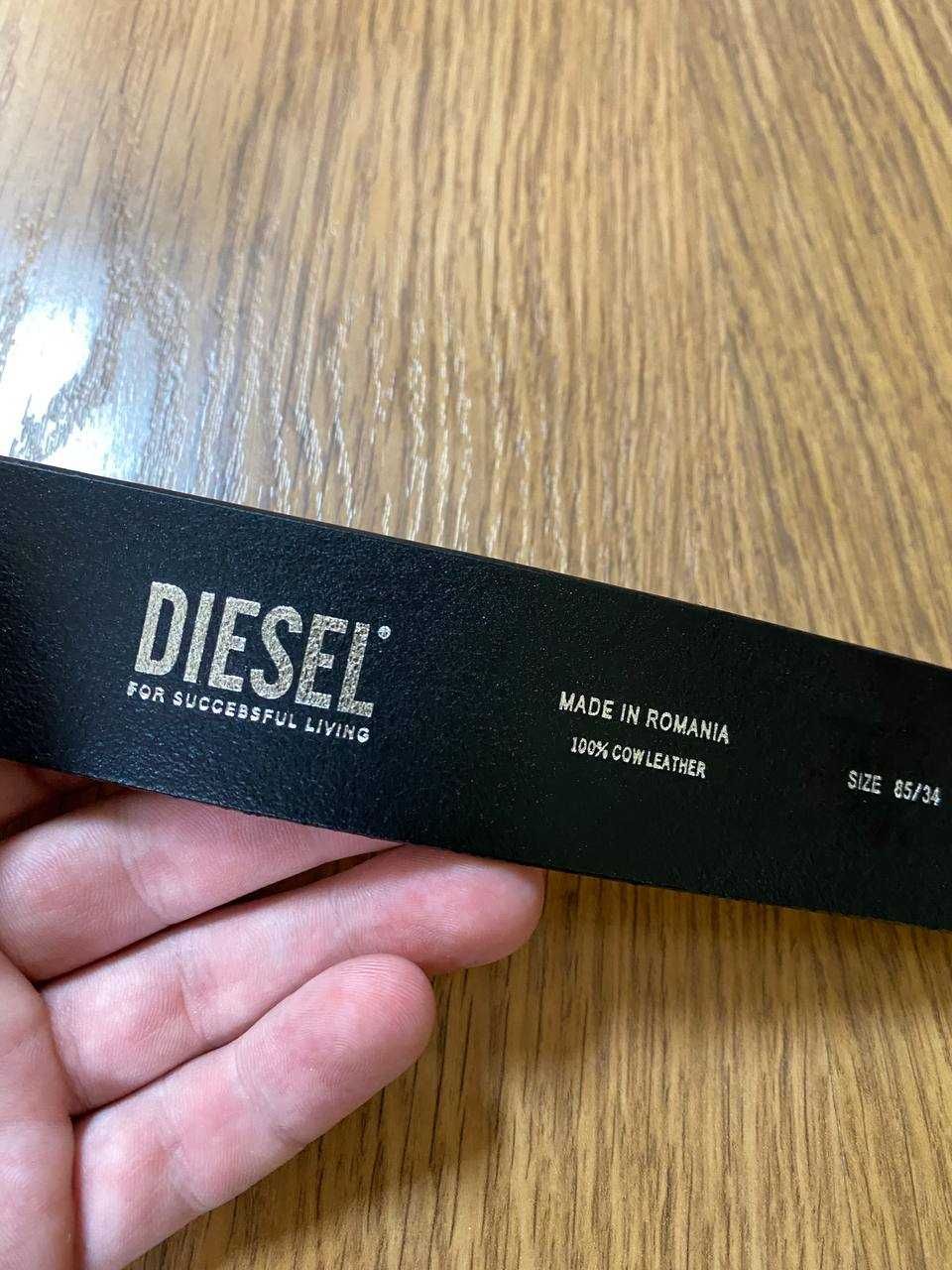 Стильный модный молодёжный   Ремень мужской кожаный Diesel чёрный