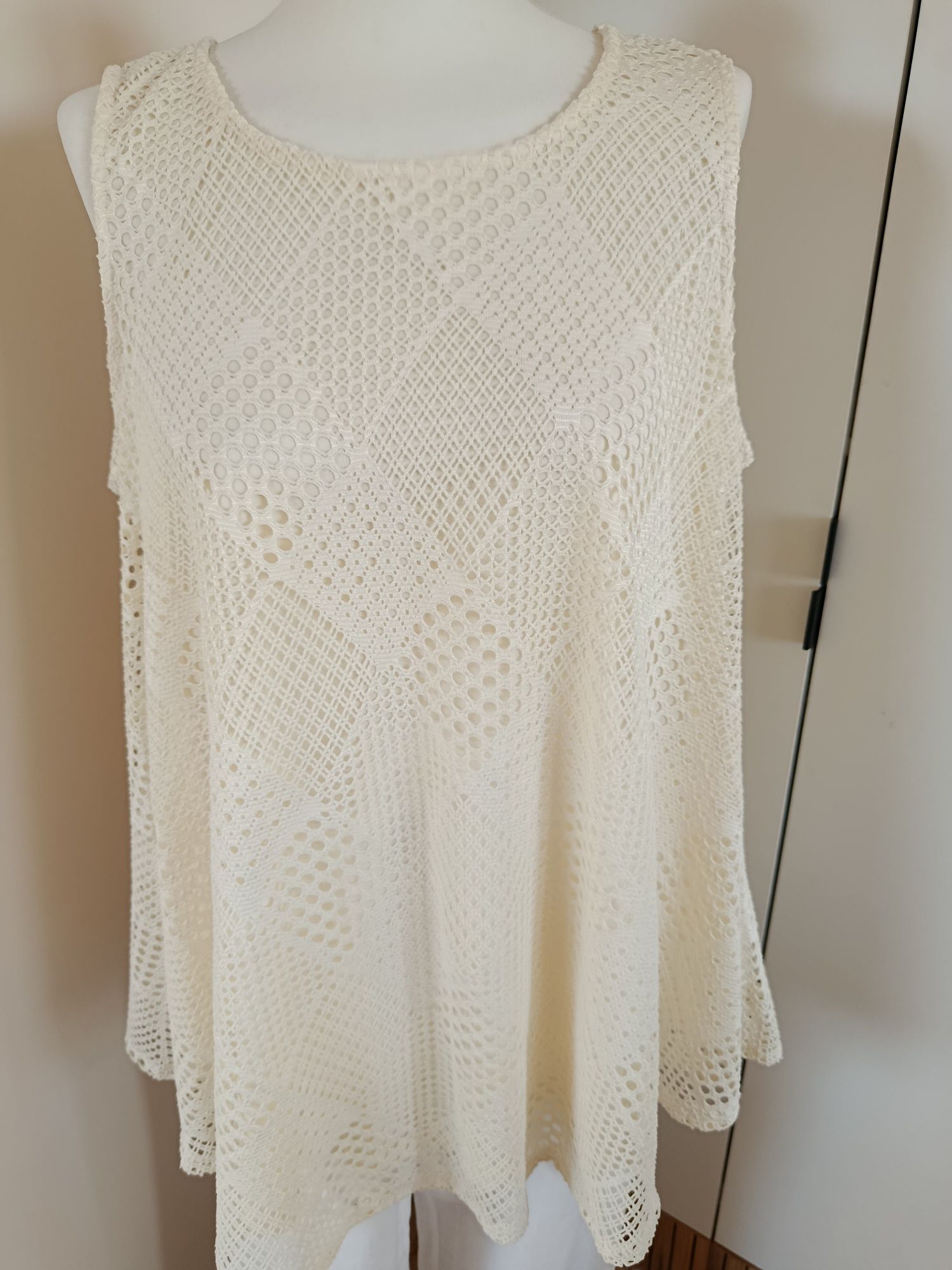 Nowa piękna kremowa bluzka damska na lato plus size rozmiar 48