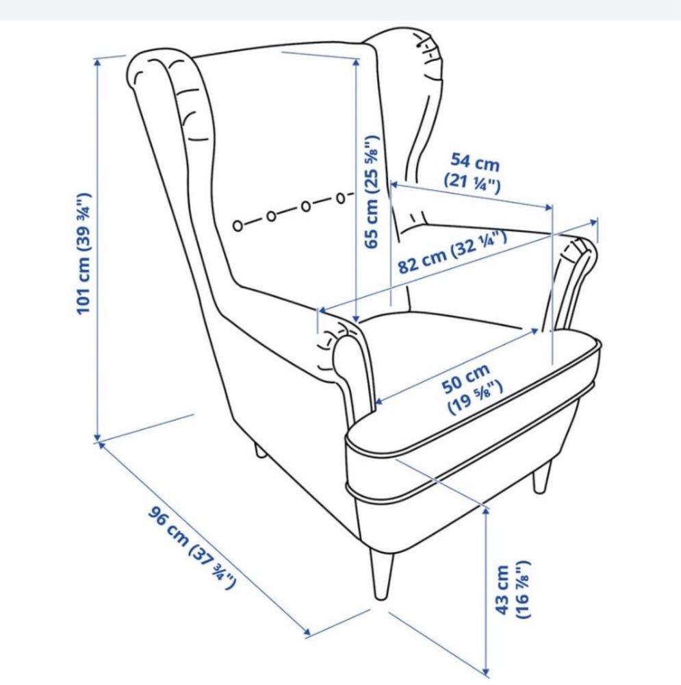 Fotel i pufa Strandmon Ikea pepitko