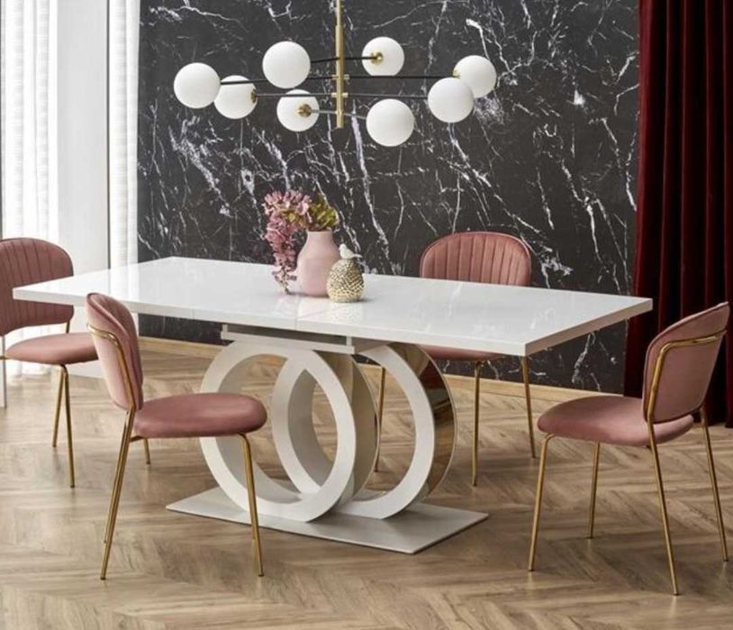 Stół rozkładany GALARDO biały lakier / złoty 160 x 90 x 200