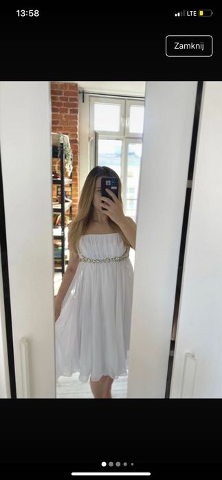 Biała sukienka Dynasty London XS ,z koralikami premium look