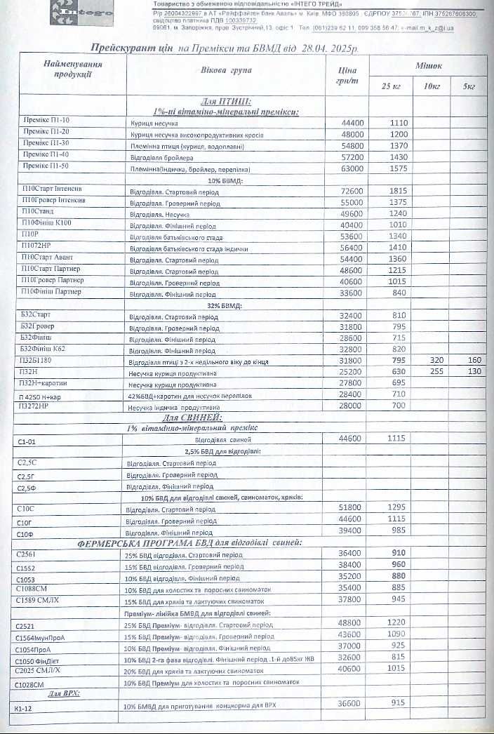 Комбікорм для відгодівлі свиней від12-35 кг Інтего Стартер  40кг