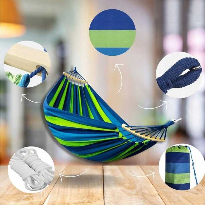 HAMAK OGRODOWY DWUOSOBOWY XXL 260x150 2 osobowy turystyczny z drążkiem