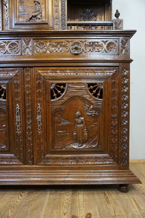 Stary Niespotykany Bogato Rzeźbiony Kredens BRETOŃSKA FIGURY