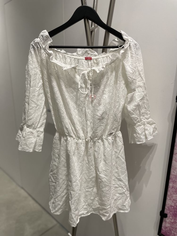 Sukienka biała Guess S/36 hiszpanka