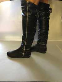 Женские сапоги ботфорты шнуровка чёрные 38 размер