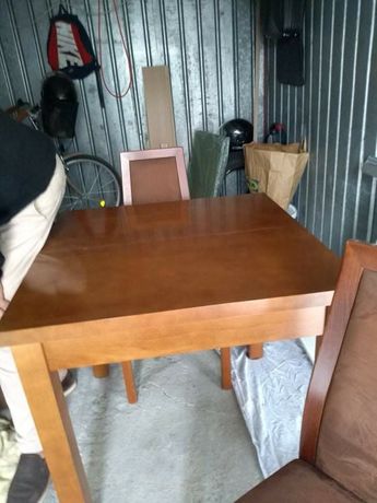 Stół rozkładany + 6 krzeseł zestaw krzesła brąz brązowy zadbany stol