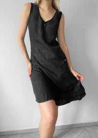 Mała czarna sukienka mini 100% len lniana letnia vintage krótka boho