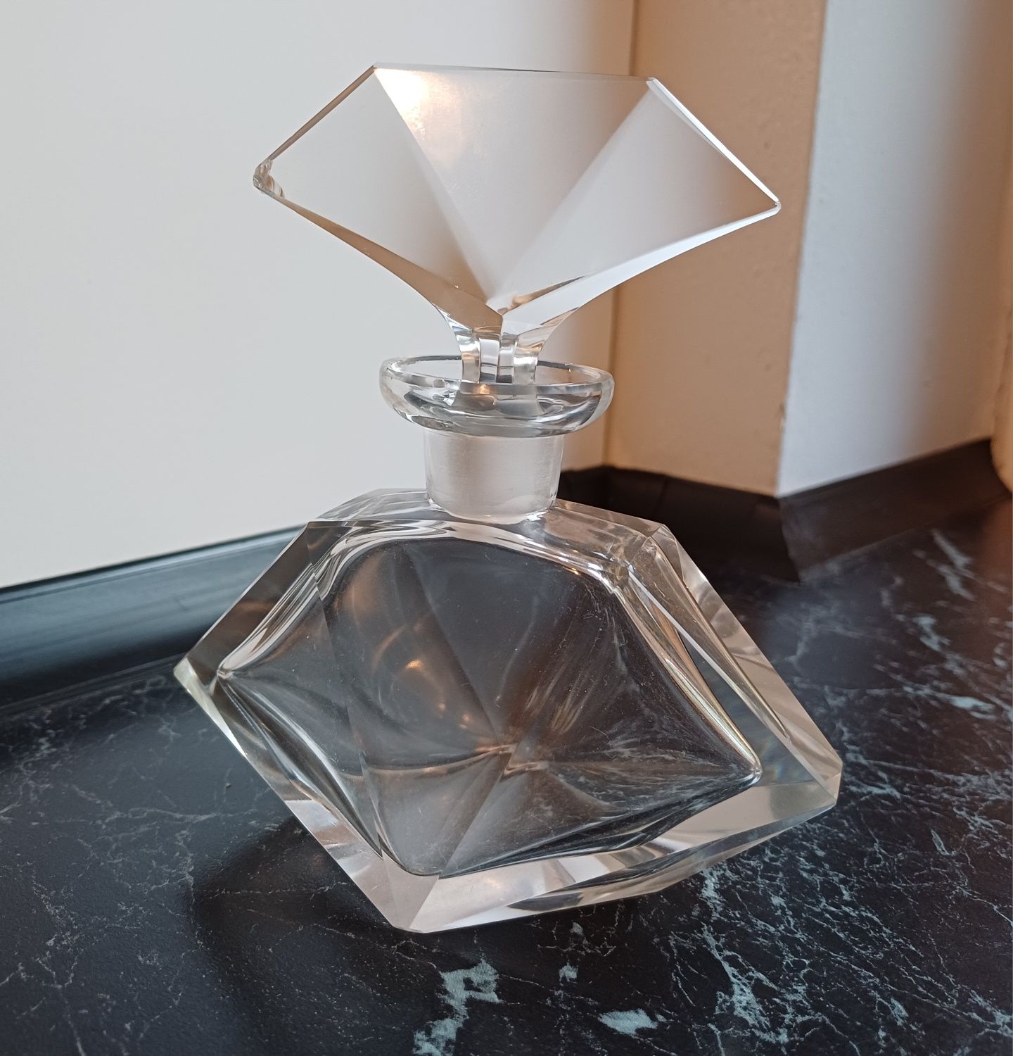 Antyki stary kryształowy pojemnik na perfumy w stylu Art Deco