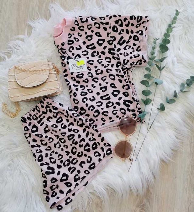 NOWY komplet szorty t-shirt oversize panterka 110cm 116cm 5-6 lat