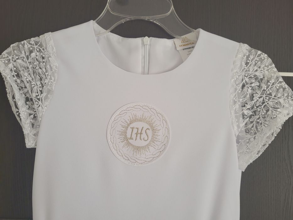 sukienka komunia, kurtka, bolerko, wianek, MK Maryla Elza 137cm