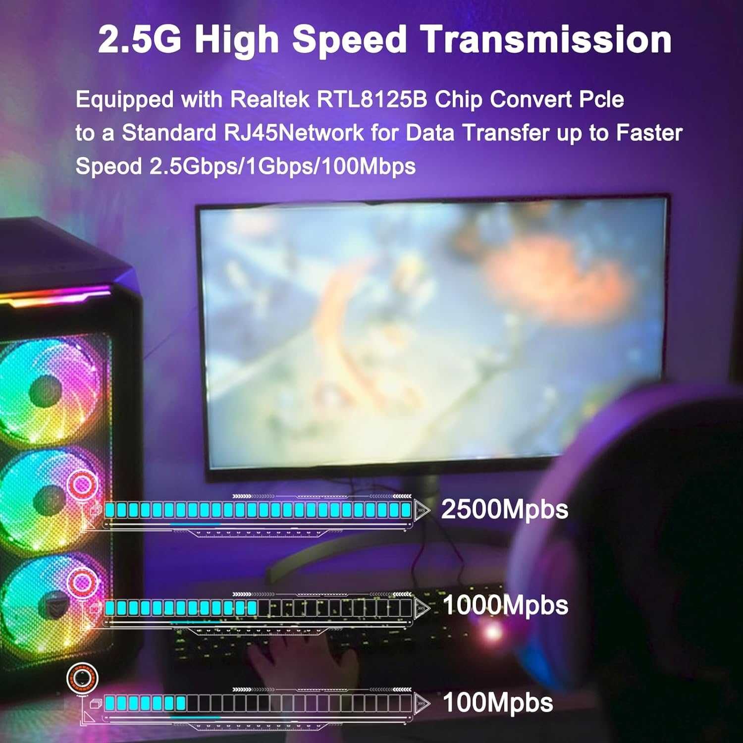 Ziyituod Karta sieciowa 2,5 Gb PCIe, RTL8125B 2500/1000/100 Mbps