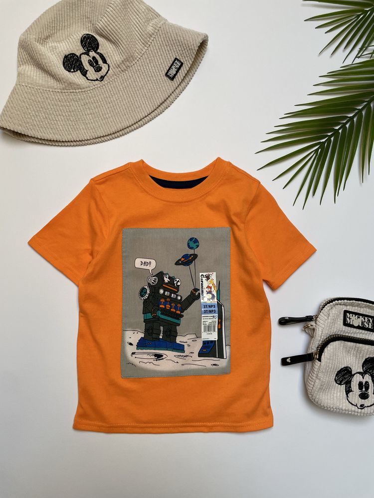 98 Garanimals USA pomarańczowa koszulka tshirt robiot DAD nowa