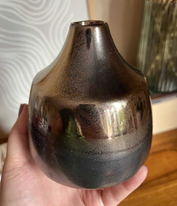 Wazon na kwiaty ceramiczny złoty czarny glamour szkliwiony unikalny