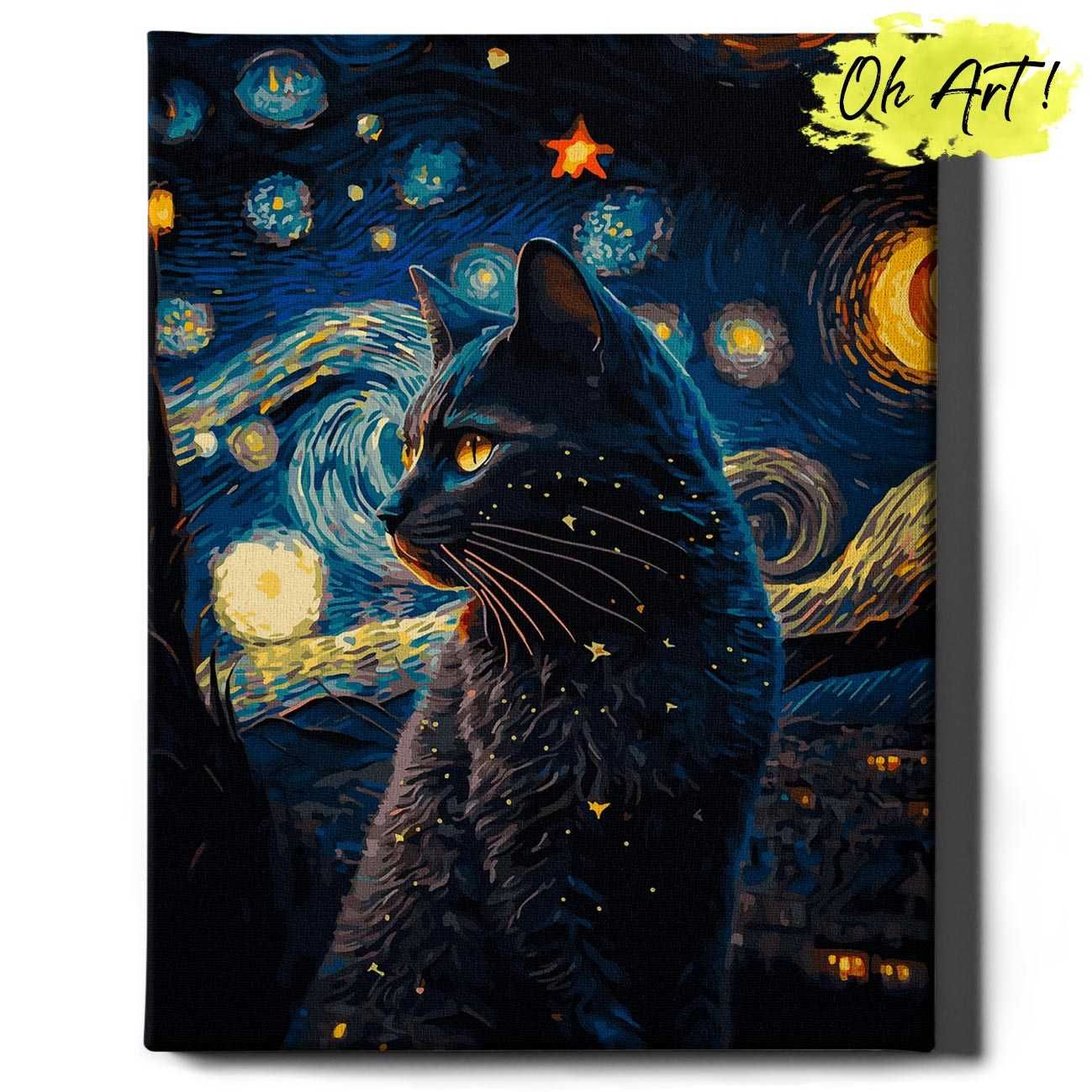 Malowanie po numerach, 40x50 cm - Czarny kot i gwiazdy / Oh-Art