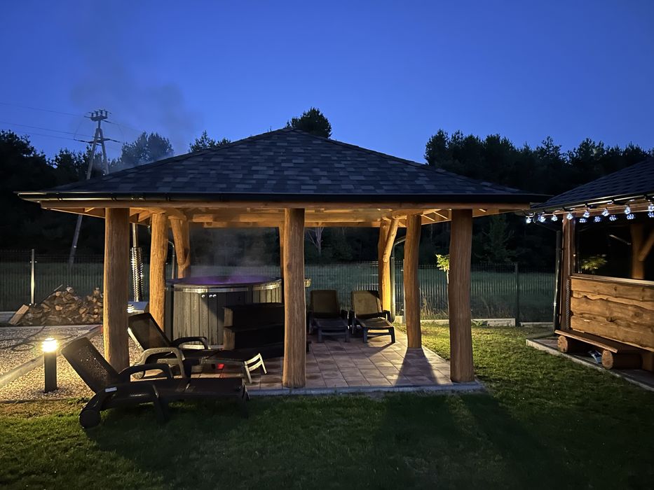 Mikołajki!Jacuzzi zadaszone Altana Kominek ElektrDomek pod lasem 8 os.