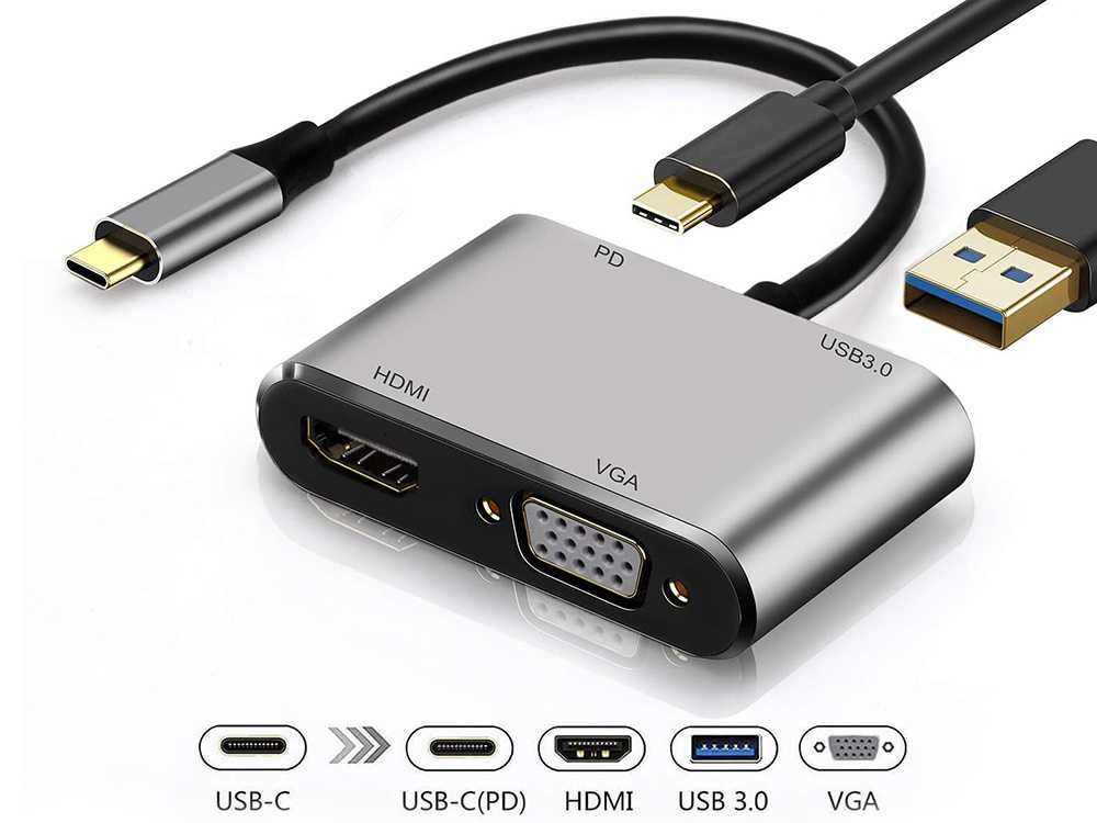 Adapter przejściówka usb-c do hdmi 4k vga hub usb 3.0 usb-c