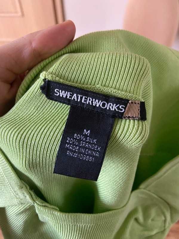 M l jedwab silk sweter bluzka sweater works prazkowany neon limonka