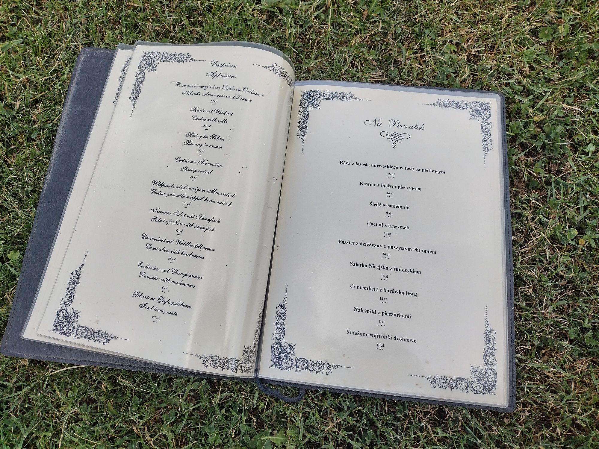 Menu restauracji Hotelu Pałac w Sieniawie