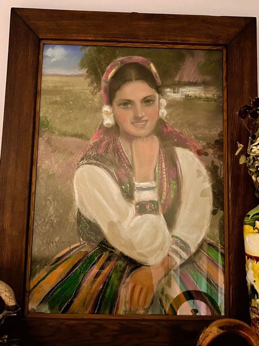 Stary obraz olejny pastelowe kwiaty martwa natura, duży.