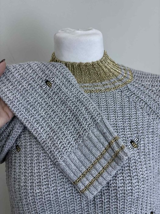 Ciepły szary sweter damski S 36 pszczółki