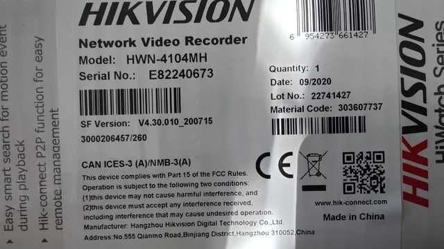 Gravador Câmaras IP NVR H.265 4K ONVIF 4 Canais - Hikvision HWN-4104MH