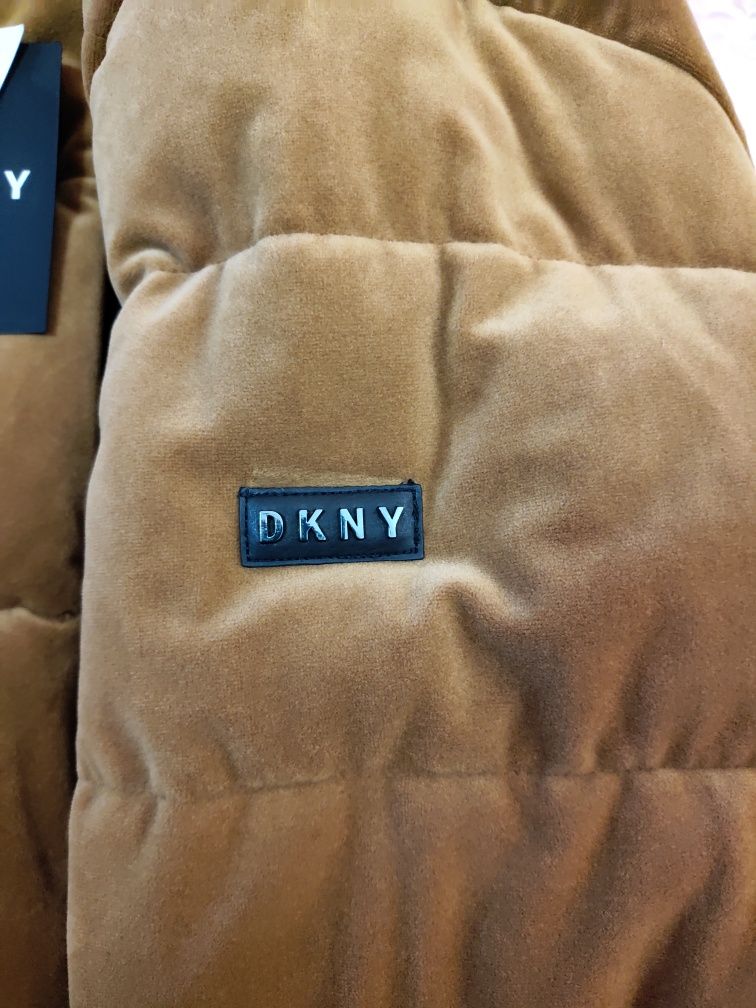 Пуховик стеганый бархатный экокожа DKNY оригинал