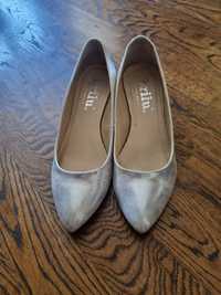Buty ślubne białe/srebrne Brilu 37 obcas 4,5 cm