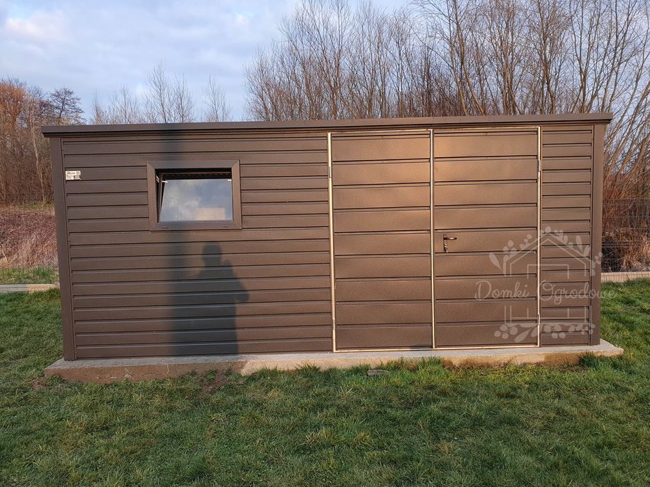 Domek Ogrodowy Schowek 4,5x3 brama dwuskrzydłowa okno  Antracyt ID539