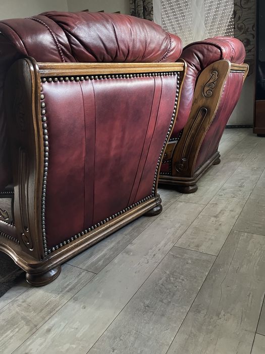 Zestaw wypoczynkowy skórzany 3+2+1+1+ława Kler