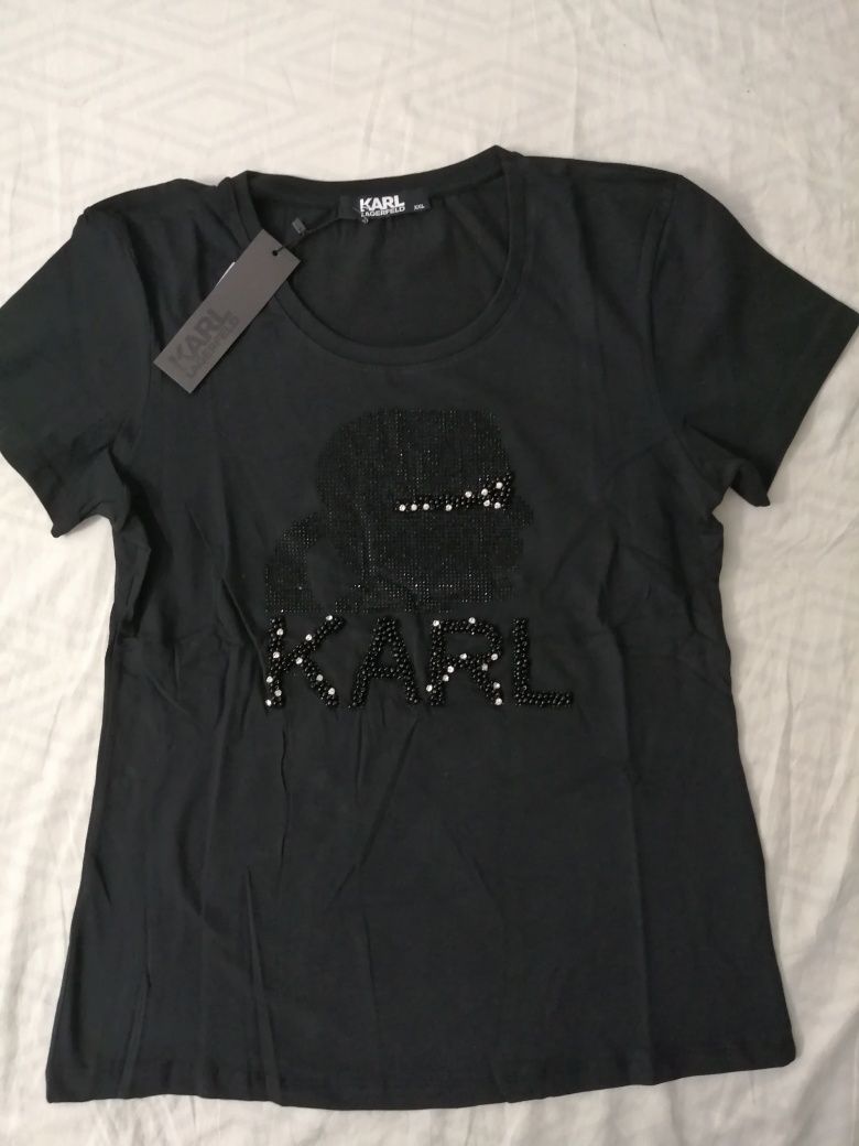 NOWA damska koszulka Karl Lagerfeld t-shirt KL bluzka czarna XXL 44