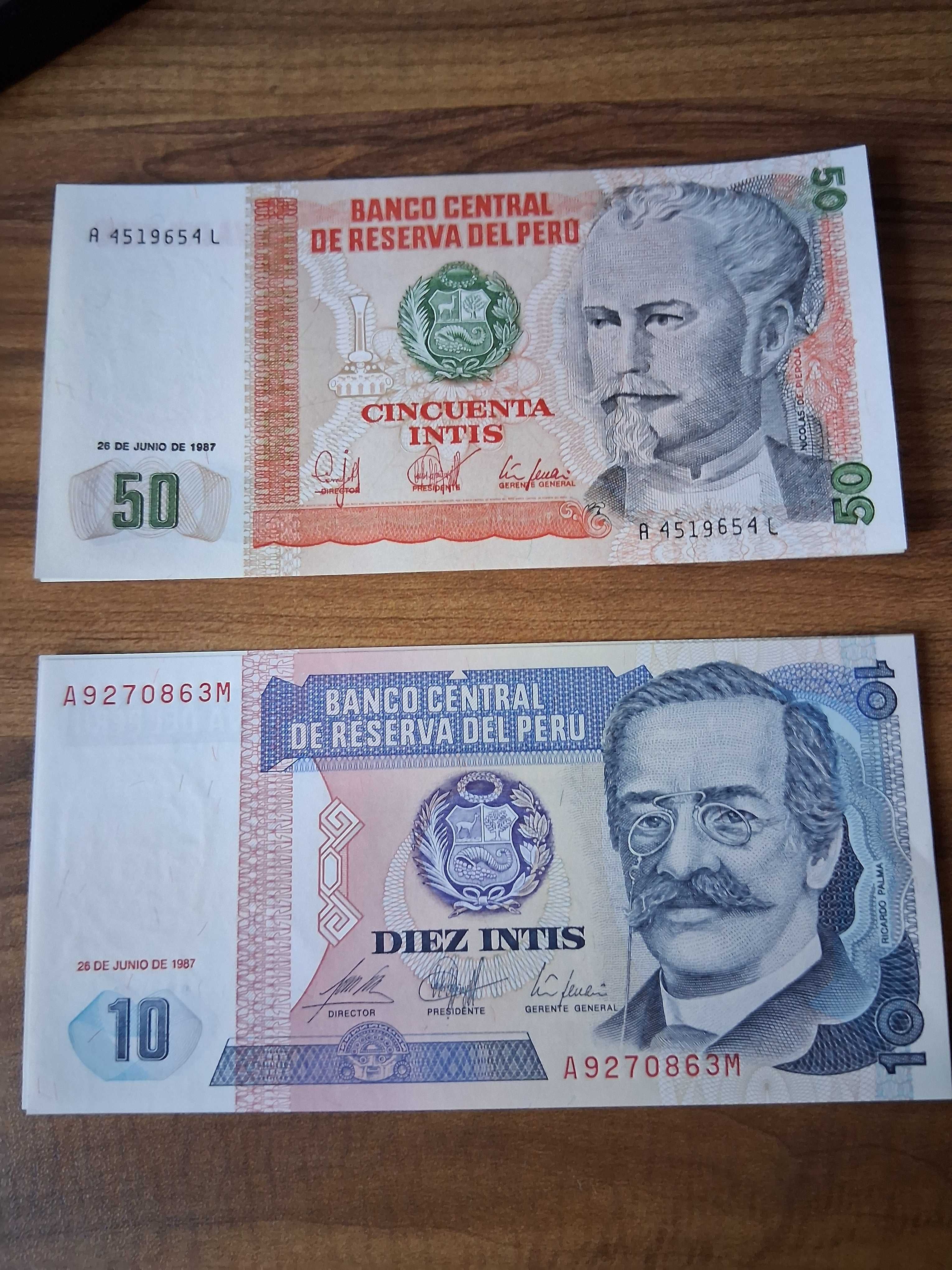 Banco Central Perú  - 10, 50, 100, 500, 1000, 5000 e 10 000 Intis