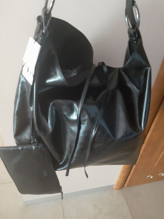 Torebka Zara worek miękki dwustronna czarna torba duża zara tkmaxx eko