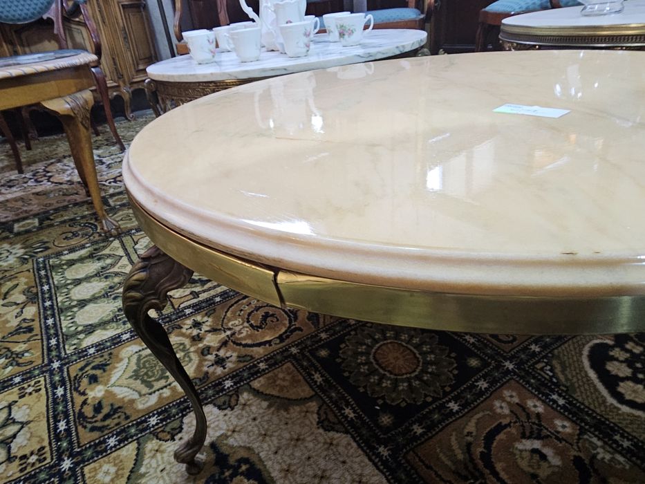 Stolik mosiężny z kamiennym blatem #704 Antyki Stylowy Węgrów