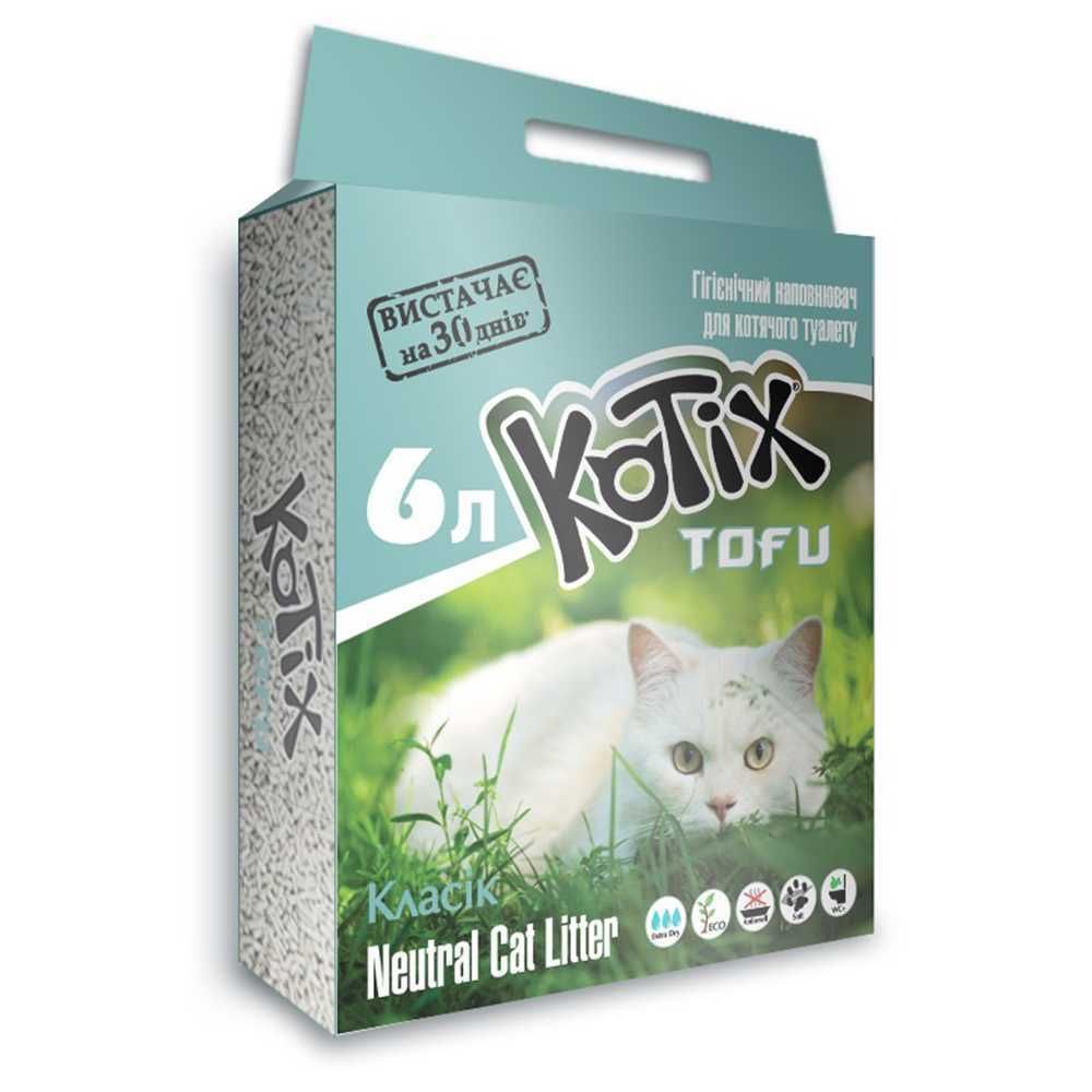 Наповнювач соєвий грудкувальний Kotix Tofu 6л для котячого туалету