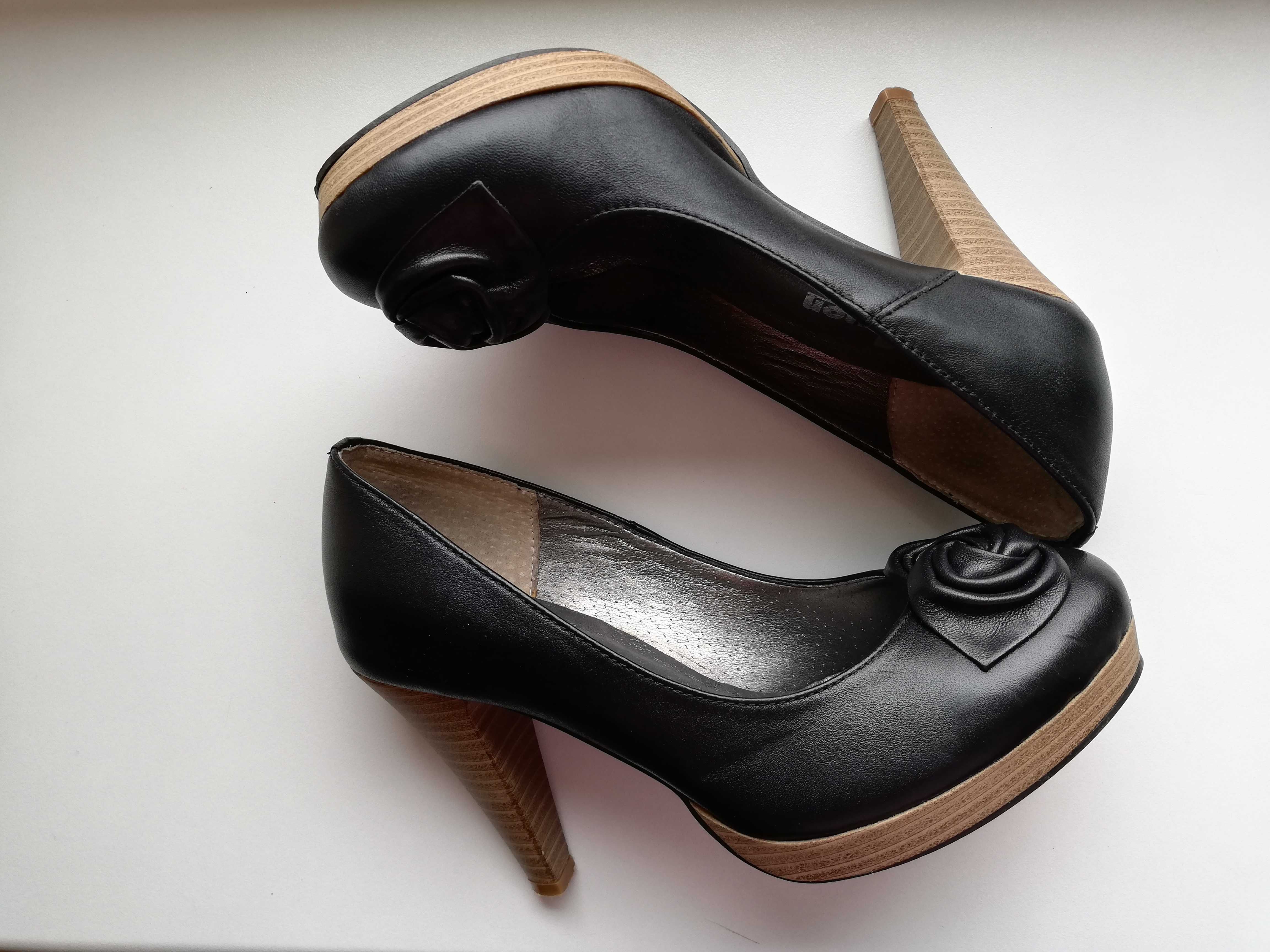 eleganckie damskie szpilki skórzane czółenka 35 buty ze skóry platform