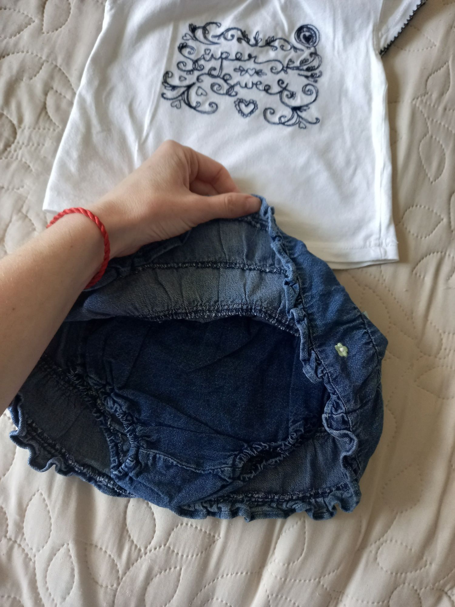 Костюм для дівчинки футболка і спідничка юбка шорти джинс 70-74 9-12м