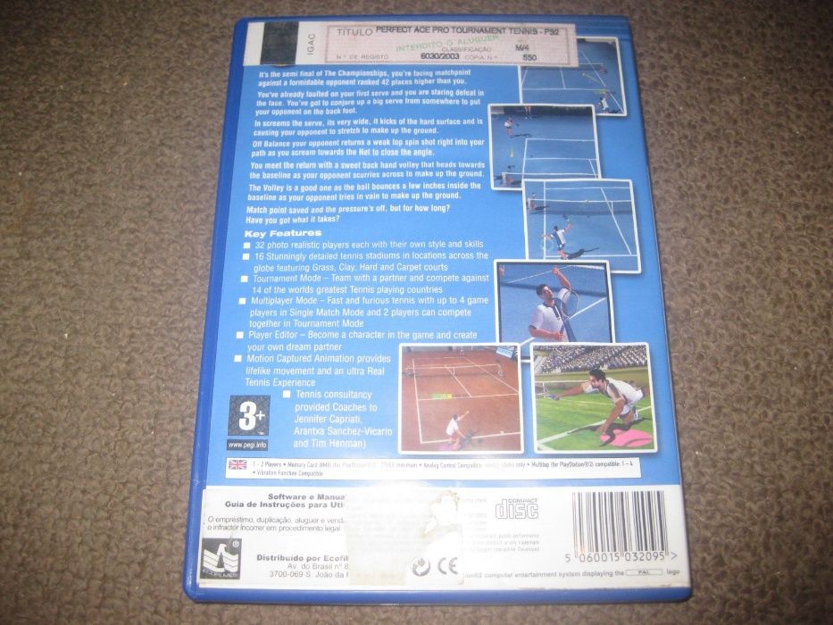 Jogo "Perfect Ace- Pro Tournament Tennis" PS2/Completo!