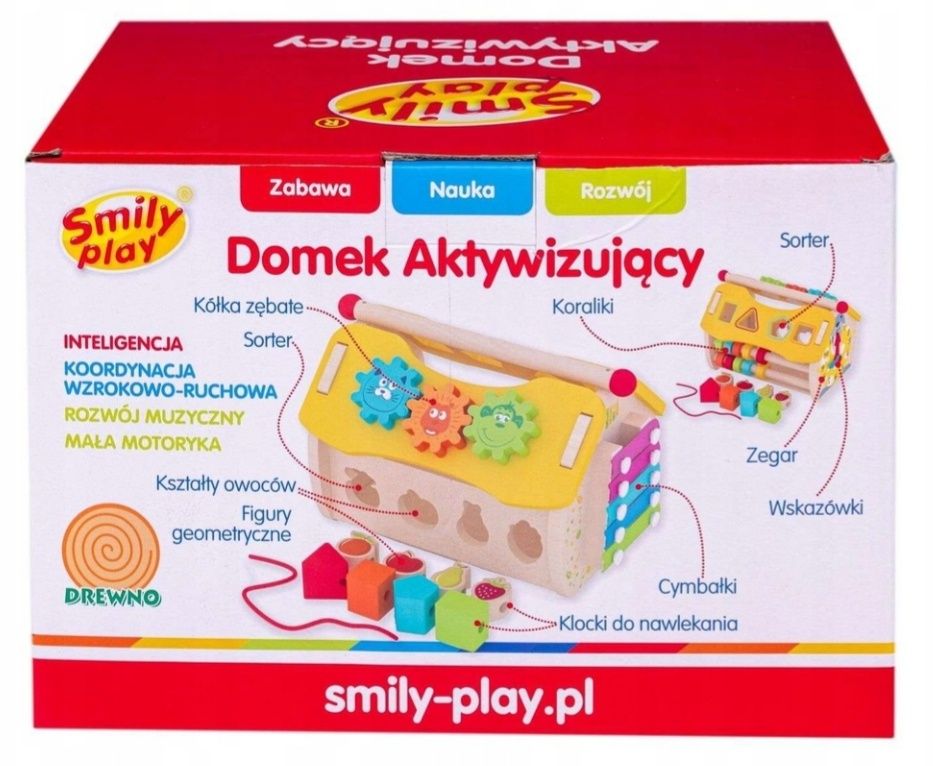 Drewniany domek aktywizujący, sorter, Smily Play