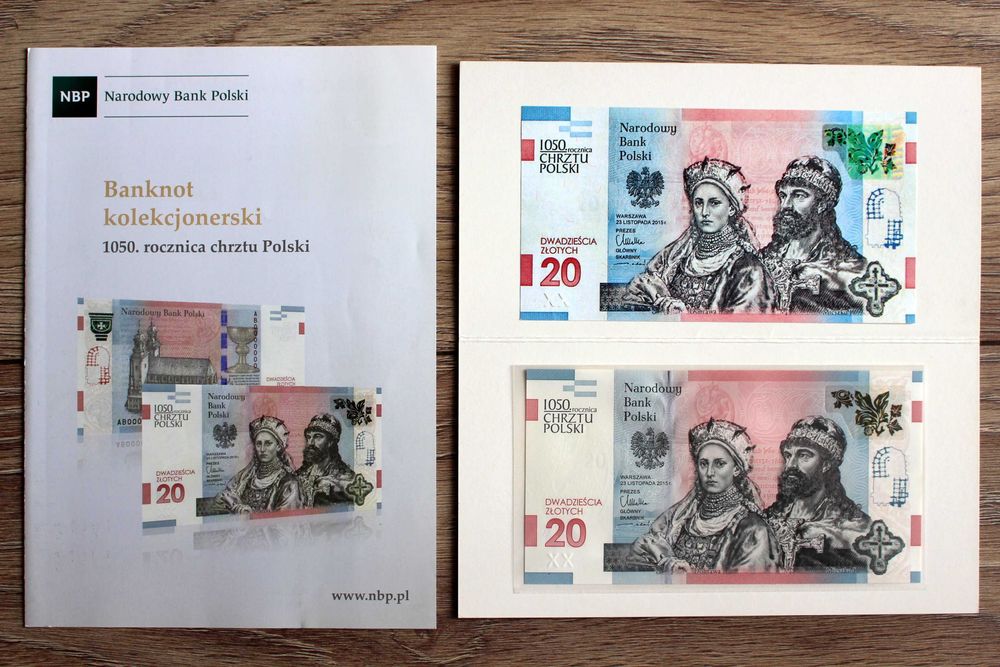 Banknot 20 zł 1050. rocznica Chrztu Polski + Gratis