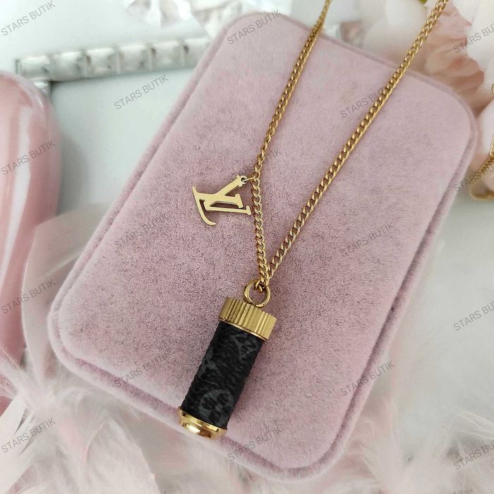 Długi łańcuszek naszyjnik L*V flakonik epileather stal 316L unikat